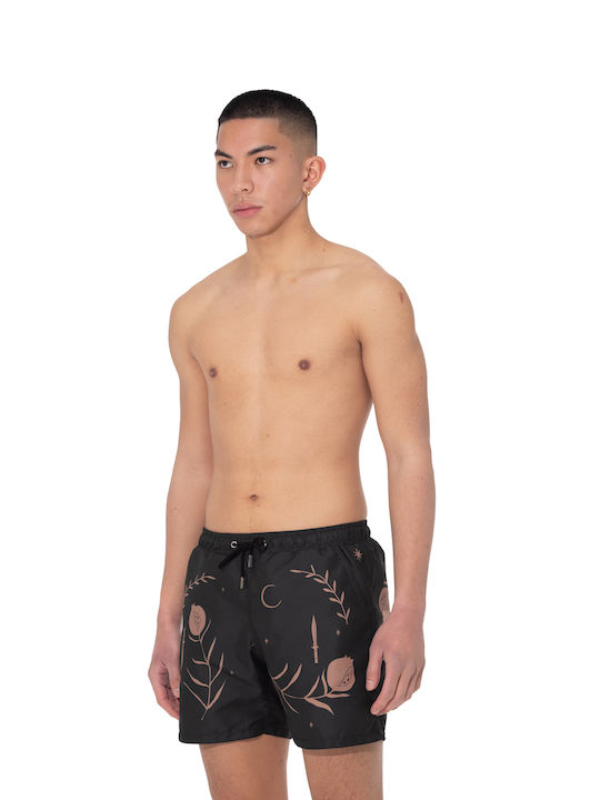 NÉ EN AOÛT - Swim shorts in Black ''Pomegranate For Good Luck''