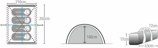 Camping Plus by Terra Comet 4P Καλοκαιρινή Σκηνή Camping Igloo Μπλε με Διπλό Πανί για 4 Άτομα 210x240x165εκ.