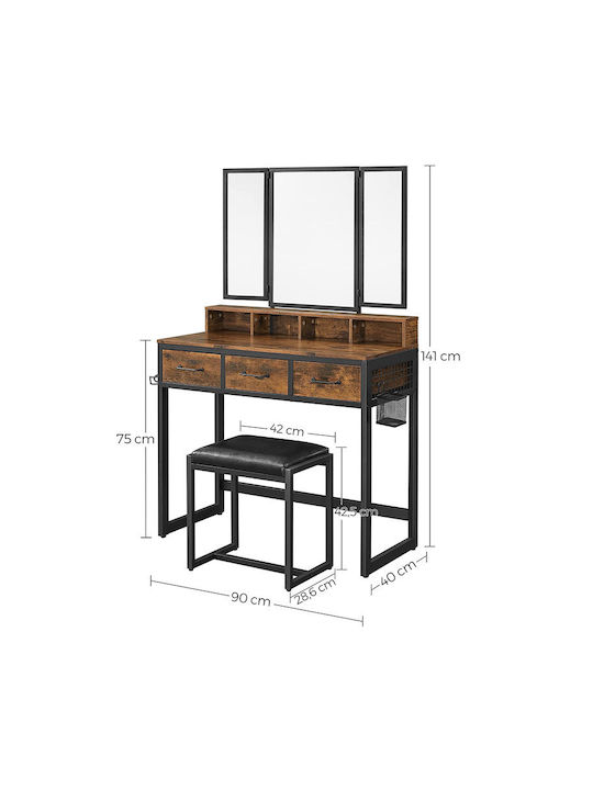 Schminktisch aus Holz & Metall Coffee mit Spiegel 90x40x141cm
