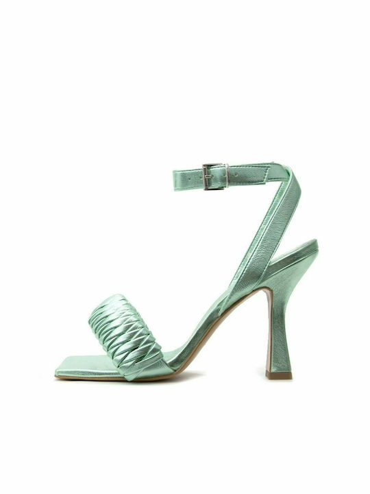 DIVINE FOLLIE LEATHER HIGH HEEL SANDALS WOMEN DIVINE FOLLIE GREEN (DVN-NUDA)