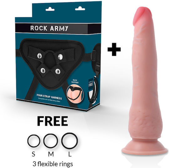Rock Army Crusader Gurtzeug mit Dildo 21.5cm in Hautfarbe