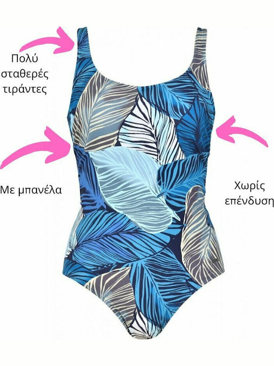 Ολόσωμο Μαγιό για Μεγάλο Στήθος Floral Μπλε