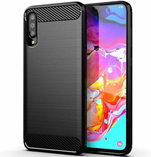 Forcell Carbon Umschlag Rückseite Silikon Schwarz (Galaxy A70)