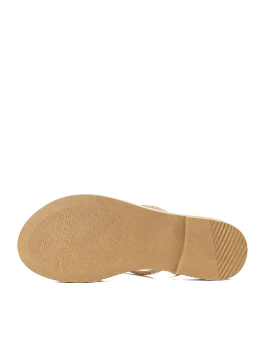 Leather Women's Flat Sandals in Gold Color