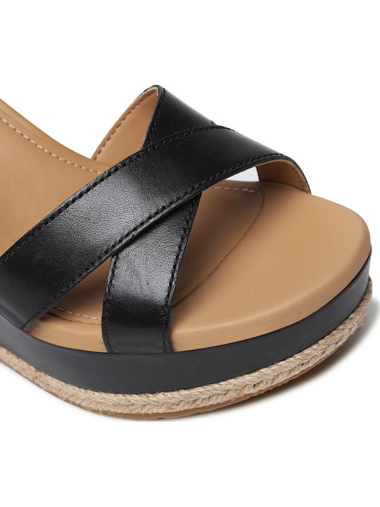 Ezrah Women's Leather Ankle Strap Platforms Black