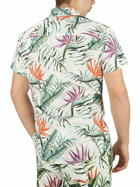 Jack & Jones Men's Floral Shirt with Short Sleeves Cloud Dancer