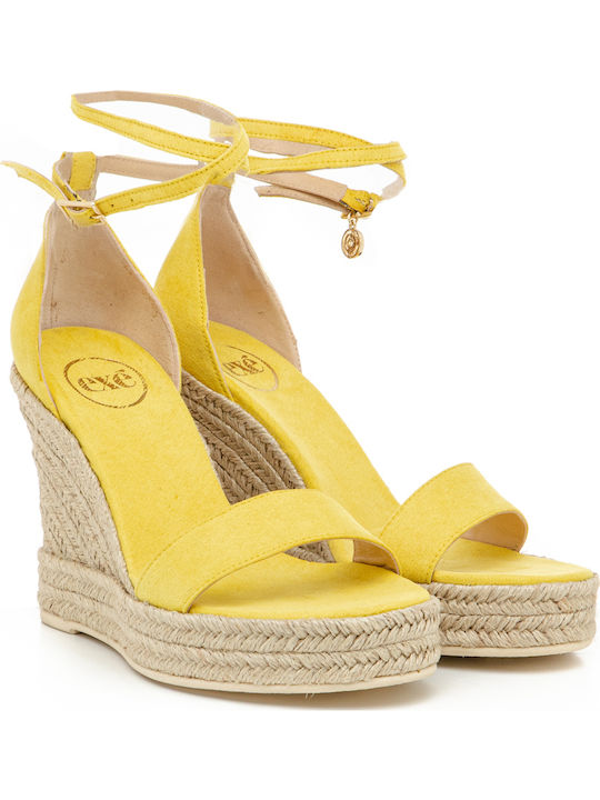 Mykonos 789 Women's Suede Ankle Strap Platforms Yellow