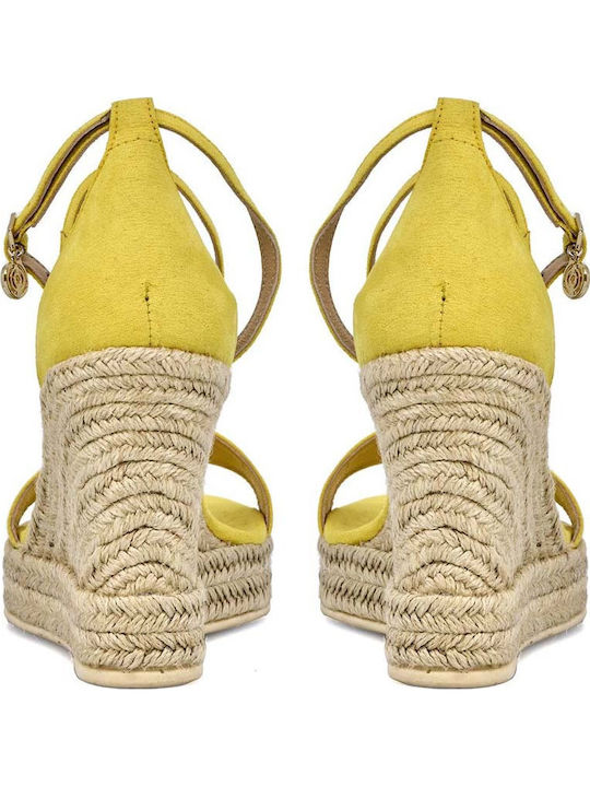 Mykonos 789 Women's Suede Ankle Strap Platforms Yellow