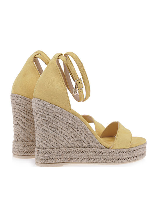 Mykonos 789 Women's Suede Ankle Strap Platforms Yellow
