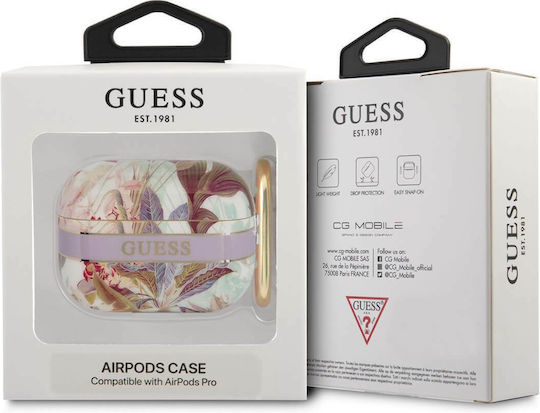 Guess Flower Print Silicone Case with Keychain Purple for Apple AirPods Pro