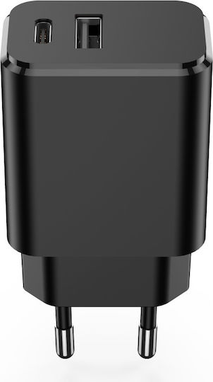 Setty Charger Without Cable with USB-A Port and USB-C Port 20W Power Delivery / Quick Charge 3.0 Whites (GSM106082)
