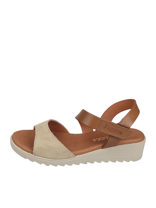 Women's Leather Ankle Strap Platforms Tan/beige