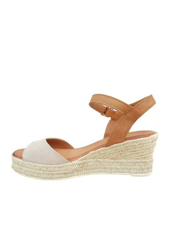 Women's Leather Ankle Strap Platforms Beige