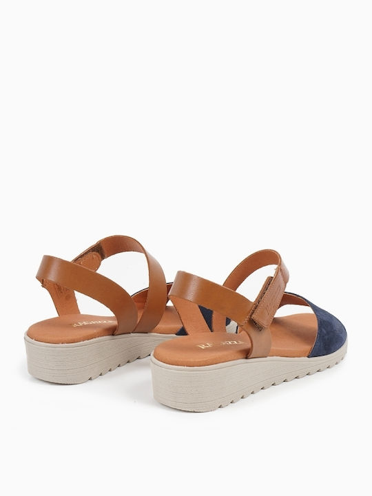 Women's Leather Platform Shoes Μπλε / Καφέ