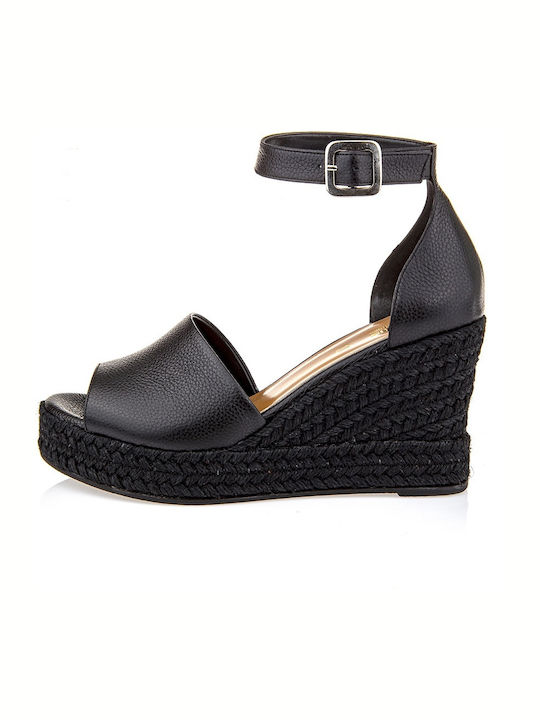60147 Women's Ankle Strap Platforms Total Black