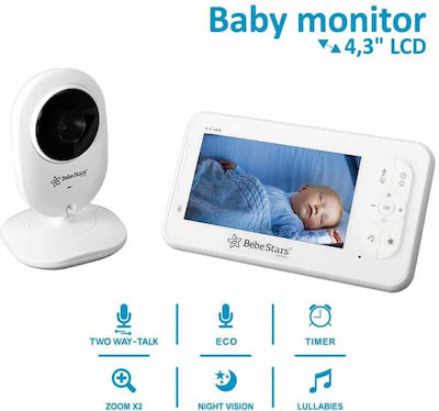 Bebe Stars Baby Monitor with Camera & Screen 4.3" with Two-Way Audio & Lullabies