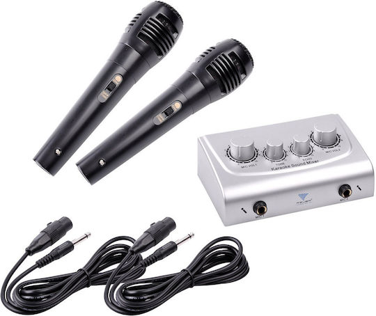 Azusa Ενισχυτής Karaoke με Ενσύρματα Μικρόφωνα MIK0115 Ασημί