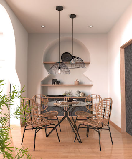 Noir Round Dining Room Table with Glass Surface Noir 110x110x75cm