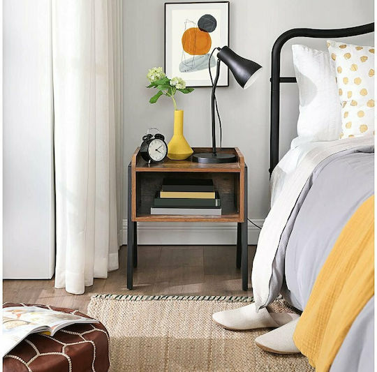 Wooden Bedside Table with Metallic Legs 42x35x52cm