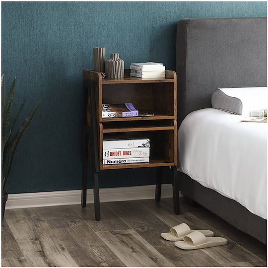 Wooden Bedside Table with Metallic Legs 42x35x52cm