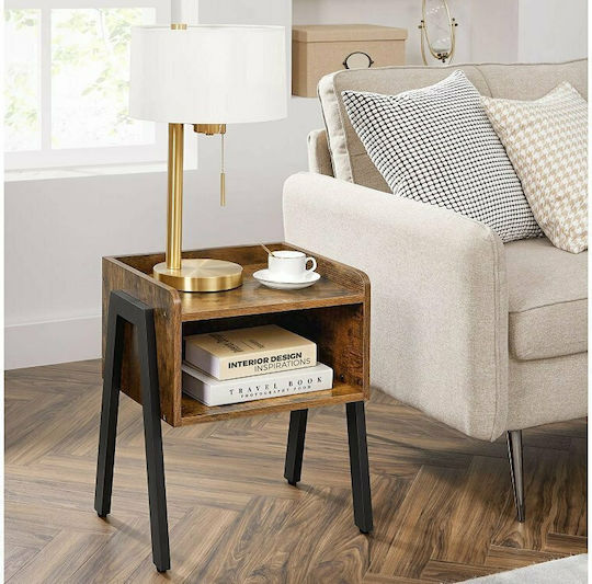 Wooden Bedside Table with Metallic Legs 42x35x52cm