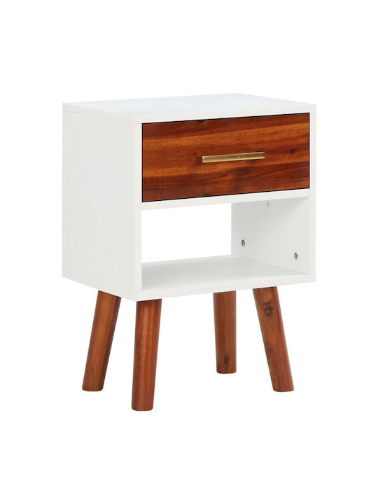 Bedside Table of Solid Wood White 40x30x45cm