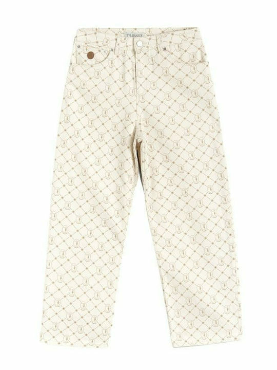 High Waist Women's Jean Trousers in Loose Fit Monogram White Swan