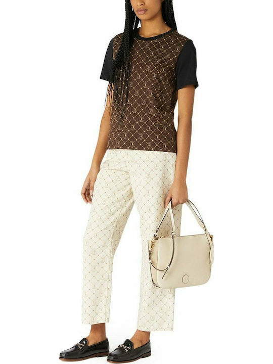 High Waist Women's Jean Trousers in Loose Fit Monogram White Swan