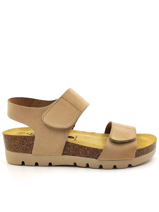 Plakton Leather Women's Flat Sandals With a strap Flatforms In Beige Colour