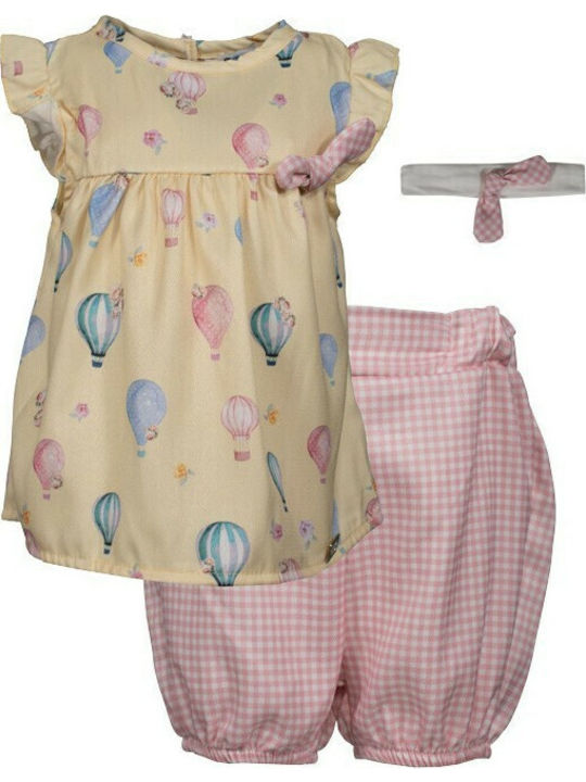 Evita Set Pentru Copii Cu Pantaloni Scurți Galbeni 3 Bucăți