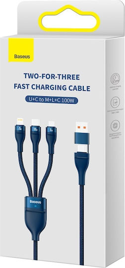 Baseus Flash Series II Braided USB to Type-C / micro USB / Lightning Cable Μπλε 1.2m (CASS030103)