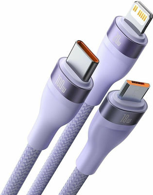 Baseus Flash Series II Braided USB to Lightning / Type-C / micro USB 1.2m Cable Purple (CASS030105)