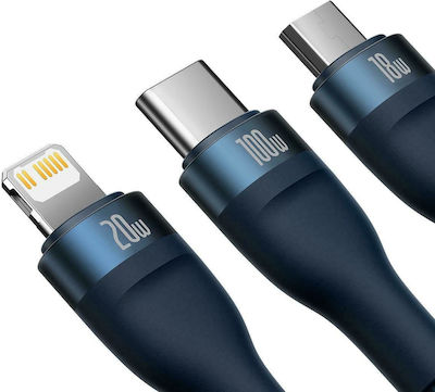 Baseus Flash Series II Braided USB to Lightning / Type-C / micro USB Cable Μπλε 1.5m (CASS030203)