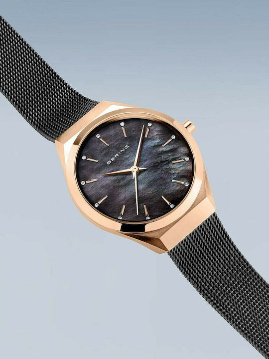 Bering Time Ultra Slim Women's Watch with Black Metal Bracelet