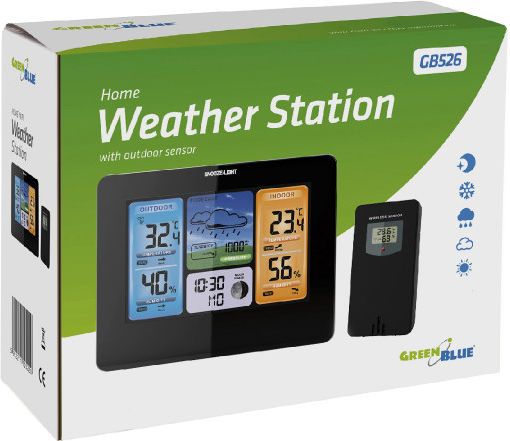 Green Blue GB526 Ασύρματος Μετεωρολογικός Σταθμός Ψηφιακός Επίτοιχος Μαύρος