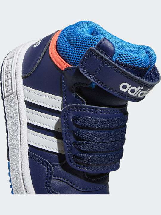 -Reifen Hoops Mid Kinder Sportschuhe Basketball mit Bügel- und Schleifenverschluss Dark Blue / Blue Rush / Turbo