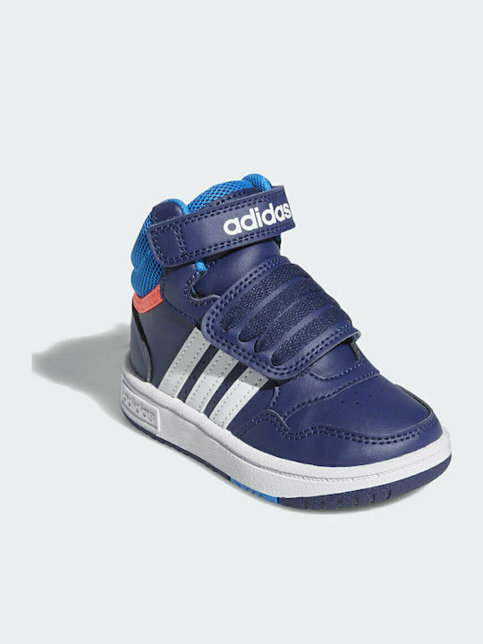 -Reifen Hoops Mid Kinder Sportschuhe Basketball mit Bügel- und Schleifenverschluss Dark Blue / Blue Rush / Turbo