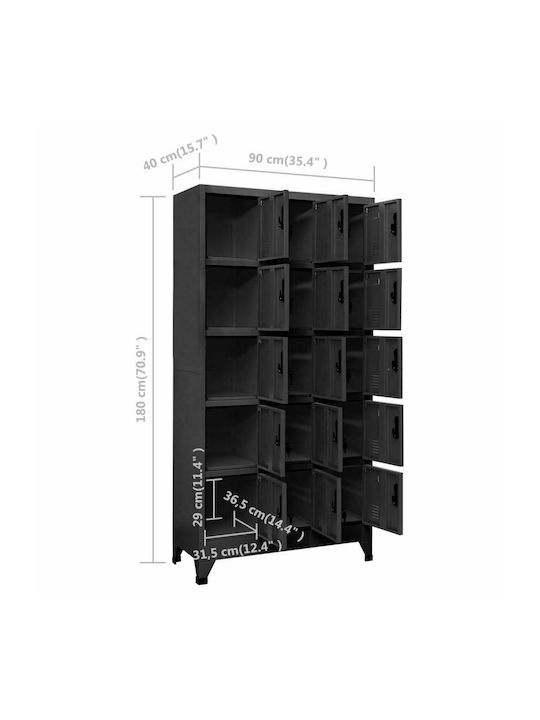 Locker Metal with 15 Cabinets Charcoal 90x40x180cm