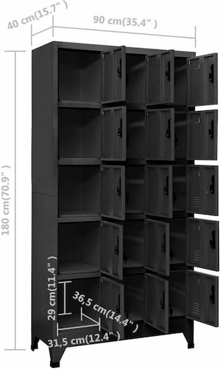 Dulap Metalic cu 15 Dulapuri Charcoal 90x40x180cm