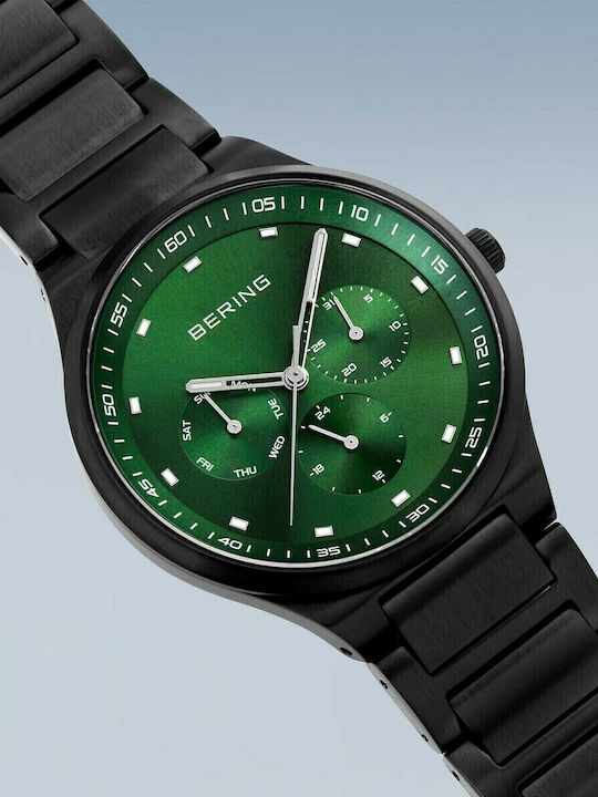Bering Time Ανδρικό Ρολόι 40mm Χρονογράφος Μπαταρίας με Μαύρο Μεταλλικό Μπρασελέ