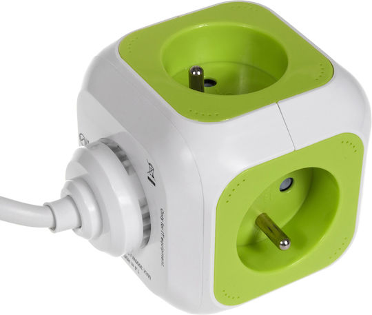 Green Blue PowerCube 4 Θέσεων με 2 USB-A και Καλώδιο 1.4m Πράσινο Γαλλίας (Type E)