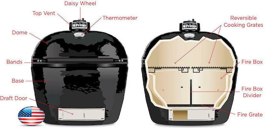 Primo All-in-one Ceramics Charcoal Grill Kamado with Lid and Thermometer 47cmx47cm