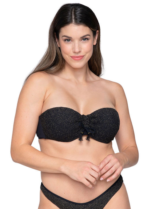 Padded Underwire Strapless Bikini with Detachable Straps Black