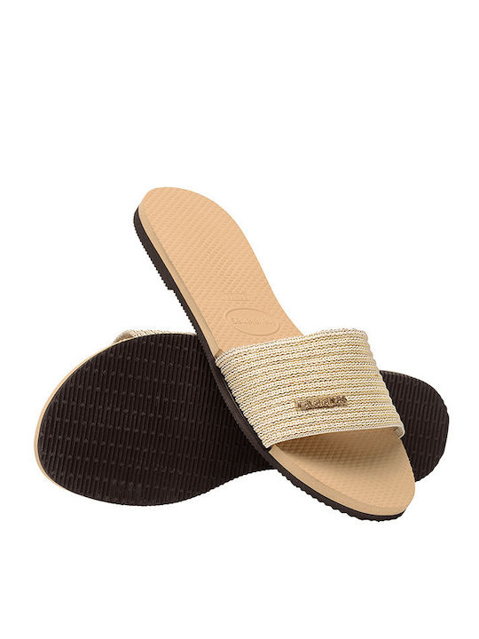 You Malta Metallic Slides in Gold Color