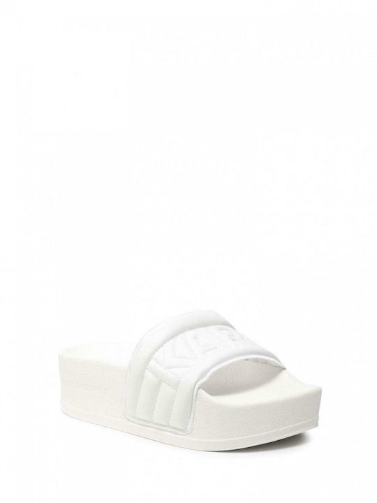 Puffa Logo Women's Platform Slides White