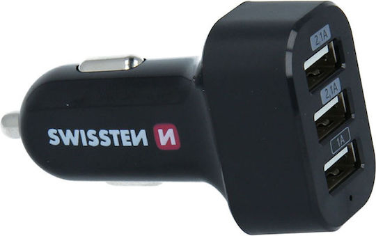 Swissten Auto-Ladegerät 26W 5.2A mit Anschlüssen: 3xUSB Schwarz Farbe