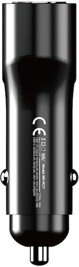 Moxom MX-VC17 Φορτιστής Αυτοκινήτου με Θύρες: 2xUSB 1xType-C και Βολτόμετρο Μαύρο Χρώμα