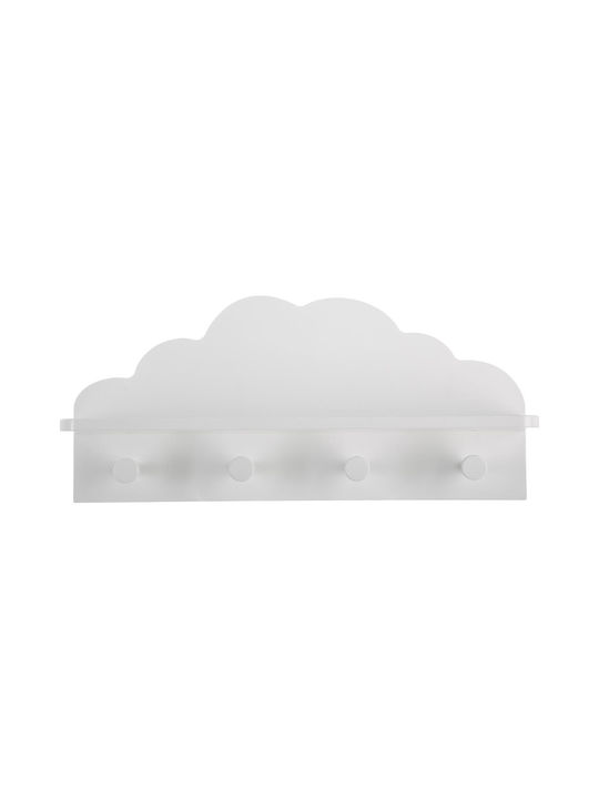 Atmosphera Cloud Kids Wall Hanger Multi Hook Wooden White with Shelf 48x12x22cm