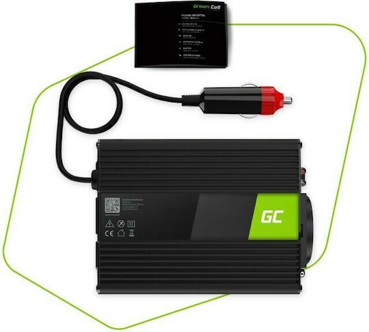 Green Cell Инвертор за кола Чиста синусоидална вълна 300W за преобразуване на 12V DC в 230V AC с 1xUSB