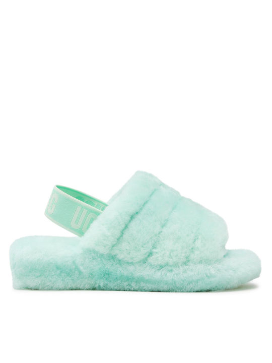 Ugg Australia Fluff Yeah Winter Women's Slippers with fur in Turquoise color